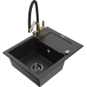 Mexen Enzo 1-bowl granite sink with drainer and Duo kitchen faucet, black/silver metallic - 6506-73-671701-57-B