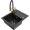 Mexen Enzo granite kitchen sink 1-bowl with drainer and kitchen faucet Duo, black/silver metallic - 6506-73-671701-57-B