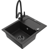 Mexen Enzo 1-bowl granite sink with drainer and Duo kitchen faucet, black/silver metallic - 6506-73-671701-70-B