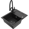 Mexen Enzo granite single-bowl sink with drainer and Duo kitchen faucet, black/silver metallic - 6506-73-671701-70-B