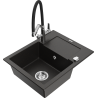 Mexen Enzo granite kitchen sink 1-bowl with drainer and kitchen faucet Duo, black/golden metallic - 6506-75-671701-07