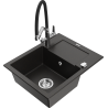 Mexen Enzo granite sink 1-bowl with drainer and Duo kitchen faucet, black/gold metallic - 6506-75-671701-07