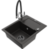 Mexen Enzo granite 1-bowl sink with drainer and Duo kitchen faucet, black/gold metallic - 6506-75-671701-07-B