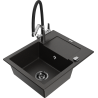 Mexen Enzo granite single-bowl sink with drainer and Duo kitchen faucet, black/gold metallic - 6506-75-671701-07-B