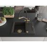 Mexen Enzo granite kitchen sink 1-bowl with drainer and kitchen faucet Duo, black/gold metallic - 6506-75-671701-57-G