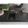 Mexen Enzo granite sink 1-bowl with drainer and kitchen faucet Duo, black/gold metallic - 6506-75-671701-57-B