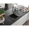 Mexen Enzo 1-bowl granite sink with drainer and Duo kitchen faucet, black/gold metallic - 6506-75-671701-70-B