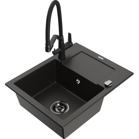 Mexen Enzo 1-bowl Granite Sink with Drainer and Duo Kitchen Tap, Black/Gold Metallic - 6506-75-671701-70-B