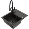 Mexen Enzo 1-bowl granite sink with drainer and Duo kitchen faucet, black/gold metallic - 6506-75-671701-70-B