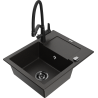 Mexen Enzo 1-compartment granite sink with a drip tray and kitchen mixer tap Duo, Black/ gold metallic - 6506-75-671701-70-B