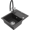 Mexen Enzo 1-bowl granite sink with drainer and Duo kitchen faucet, speckled black - 6506-76-671701-07