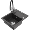 Mexen Enzo granite sink 1-bowl with drainer and Duo kitchen tap, speckled black - 6506-76-671701-07