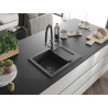 Mexen Enzo granite single-bowl kitchen sink with drainer and Duo kitchen faucet, speckled black - 6506-76-671701-07-B