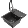 Mexen Enzo granite single-bowl kitchen sink with drainer and Duo kitchen faucet, speckled black - 6506-76-671701-07-B