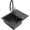 Mexen Enzo single-bowl granite sink with drainer and Duo kitchen faucet, speckled black - 6506-76-671701-07-B