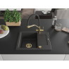Mexen Enzo 1-bowl granite sink with drainer and Duo kitchen faucet, speckled black - 6506-76-671701-57-G
