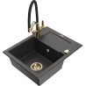 Mexen Enzo granite sink 1-bowl with drainer and Duo kitchen faucet, spotted black - 6506-76-671701-57-G