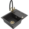 Mexen Enzo granite sink 1-bowl with drainer and Duo kitchen tap, speckled black - 6506-76-671701-57-G