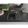 Mexen Enzo granite single-bowl kitchen sink with draining board and Duo kitchen faucet, black speckled - 6506-76-671701-57-B