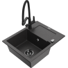 Mexen Enzo granite single-bowl kitchen sink with drainer and Duo kitchen faucet, speckled black - 6506-76-671701-70-B