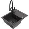 Mexen Enzo granite sink 1-bowl with drainer and Duo kitchen faucet, black speckled - 6506-76-671701-70-B