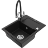 Mexen Enzo 1-Bowl Granite Sink with Drainer and Duo Kitchen Faucet, Black - 6506-77-671701-07