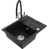 Mexen Enzo 1-compartment granite sink with a drip tray and kitchen mixer tap Duo, Black - 6506-77-671701-07