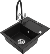 Mexen Enzo 1-compartment granite sink with a drip tray and kitchen mixer tap Duo, Black - 6506-77-671701-07