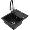 Mexen Enzo 1-bowl granite sink with drainer and Duo kitchen faucet, black - 6506-77-671701-07-B