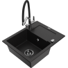 Mexen Enzo granite kitchen sink 1-bowl with drainer and Duo kitchen faucet, black - 6506-77-671701-07-B
