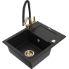 Mexen Enzo granite kitchen sink 1-bowl with drainer and Duo kitchen faucet, black - 6506-77-671701-57-G