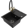 Mexen Enzo granite kitchen sink 1-bowl with drainer and Duo kitchen faucet, black - 6506-77-671701-57-B