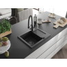 Mexen Enzo granite single-bowl sink with drainer and Duo kitchen faucet, black - 6506-77-671701-70-B
