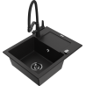 Mexen Enzo granite single-bowl sink with drainer and Duo kitchen faucet, black - 6506-77-671701-70-B