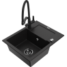 Mexen Enzo granite sink single-bowl with drainer and Duo kitchen tap, black - 6506-77-671701-70-B