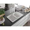 Mexen Gaspar granite sink 1.5-bowl with drainer and Duo kitchen tap, white - 6507-20-671701-02