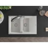 Mexen Gaspar 1.5-bowl granite sink with drainer and Duo kitchen faucet, white - 6507-20-671701-07