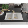 Mexen Gaspar 1.5-bowl granite sink with drainer and Duo kitchen faucet, white - 6507-20-671701-57-G