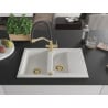 Mexen Gaspar 1.5-bowl granite sink with drainer and Duo kitchen tap, white - 6507-20-671701-57-G