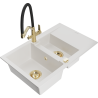 Mexen Gaspar granite sink 1.5-bowl with drainer and Duo kitchen faucet, white - 6507-20-671701-57-G