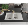 Mexen Gaspar granite sink 1.5-bowl with drainer and Duo kitchen faucet, white - 6507-20-671701-57-B