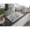 Mexen Gaspar granite sink 1.5-bowl with drainer and Duo kitchen tap, white - 6507-20-671701-57-B