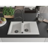 Mexen Gaspar granite kitchen sink 1.5-bowl with drainer and Duo kitchen faucet, white - 6507-20-671701-70-B