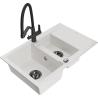 Mexen Gaspar 1.5-bowl granite sink with drainer and Duo kitchen faucet, white - 6507-20-671701-70-B
