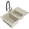Mexen Gaspar 1.5-bowl granite sink with drainer and Duo kitchen faucet, beige - 6507-69-671701-07