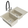 Mexen Gaspar 1.5-compartment granite sink with a drip tray and kitchen mixer tap Duo, Beige - 6507-69-671701-07