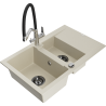 Mexen Gaspar granite sink 1.5-bowl with drainer and Duo kitchen tap, beige - 6507-69-671701-07-B