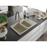 Mexen Gaspar 1.5-bowl granite sink with drainer and Duo kitchen faucet, beige - 6507-69-671701-57-G