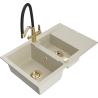 Mexen Gaspar 1.5-bowl granite sink with drainer and Duo kitchen faucet, beige - 6507-69-671701-57-G