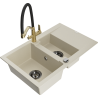 Mexen Gaspar 1.5-compartment granite sink with a drip tray and kitchen mixer tap Duo, Beige - 6507-69-671701-57-B